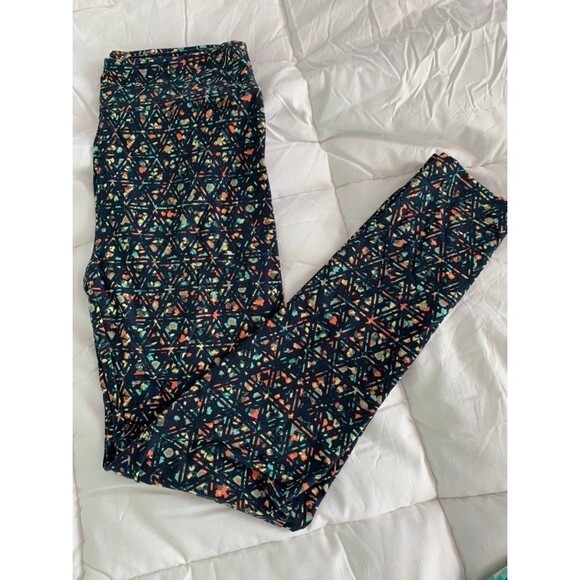 NWOT! LuLaRoe leggings navy blue/multi color, size OS (fits 0-12) - Picture 1 of 2